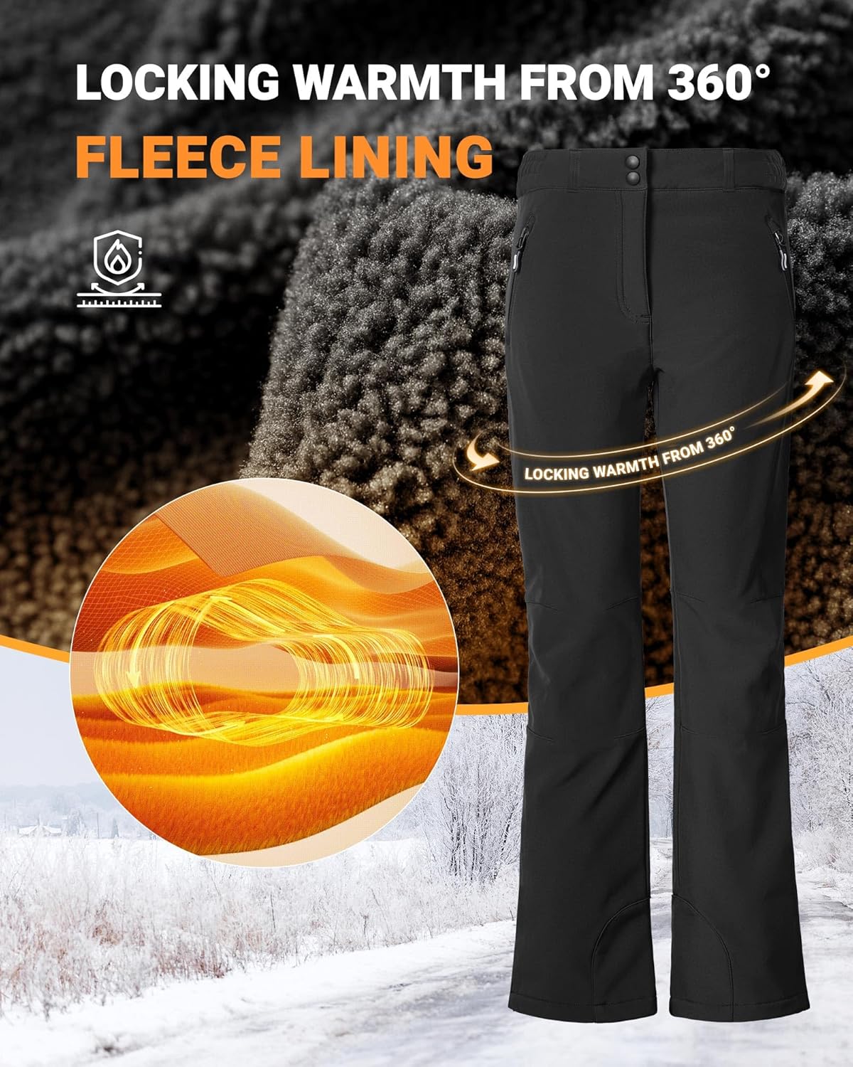 Outdoor Ventures Fleece Lined Waterproof Pants Women Ski Snow Insulated Softshell Snowboard Hiking with Boot Cut - Image 4