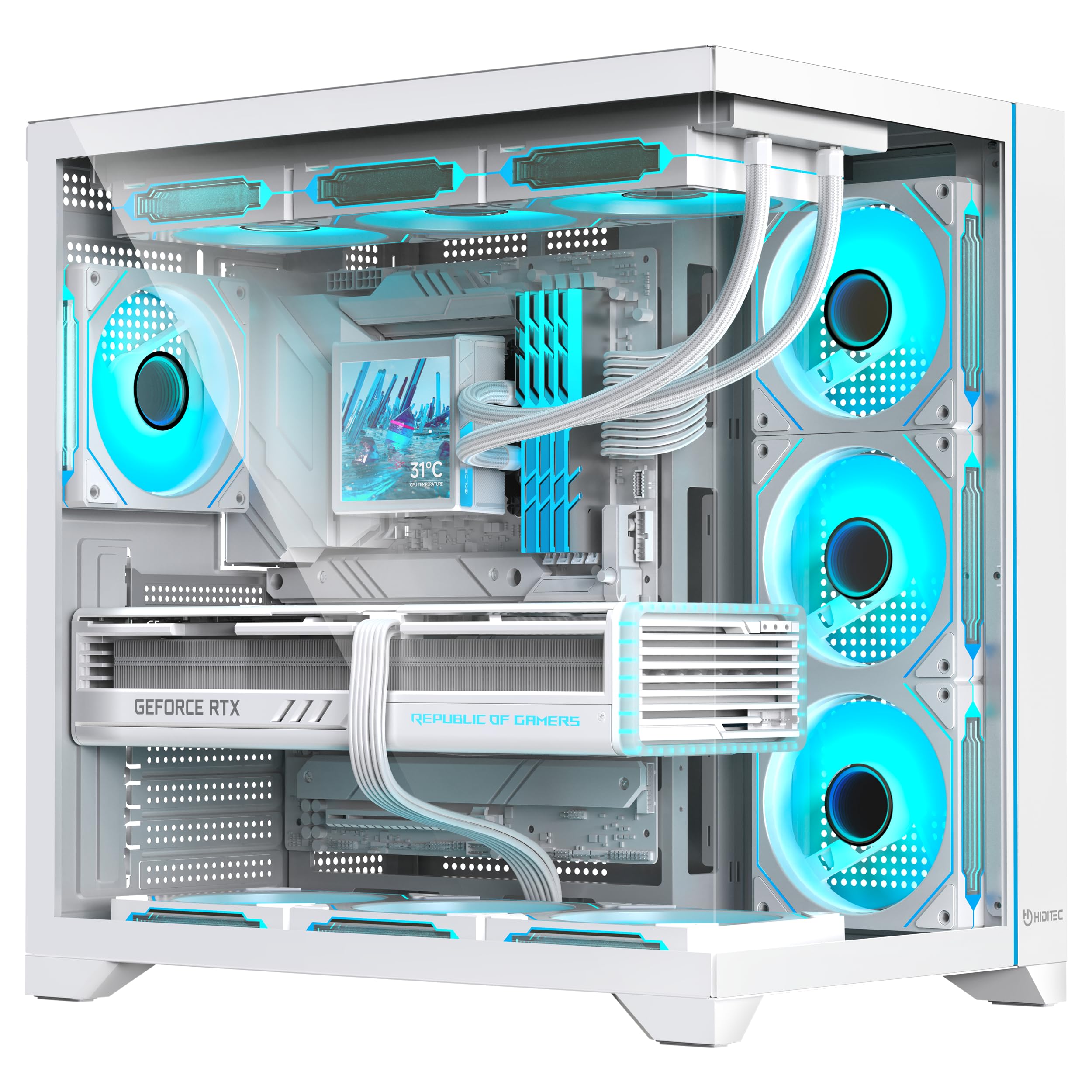 Caja Gaming Semitorre Hiditec H3 Pro// Blanca