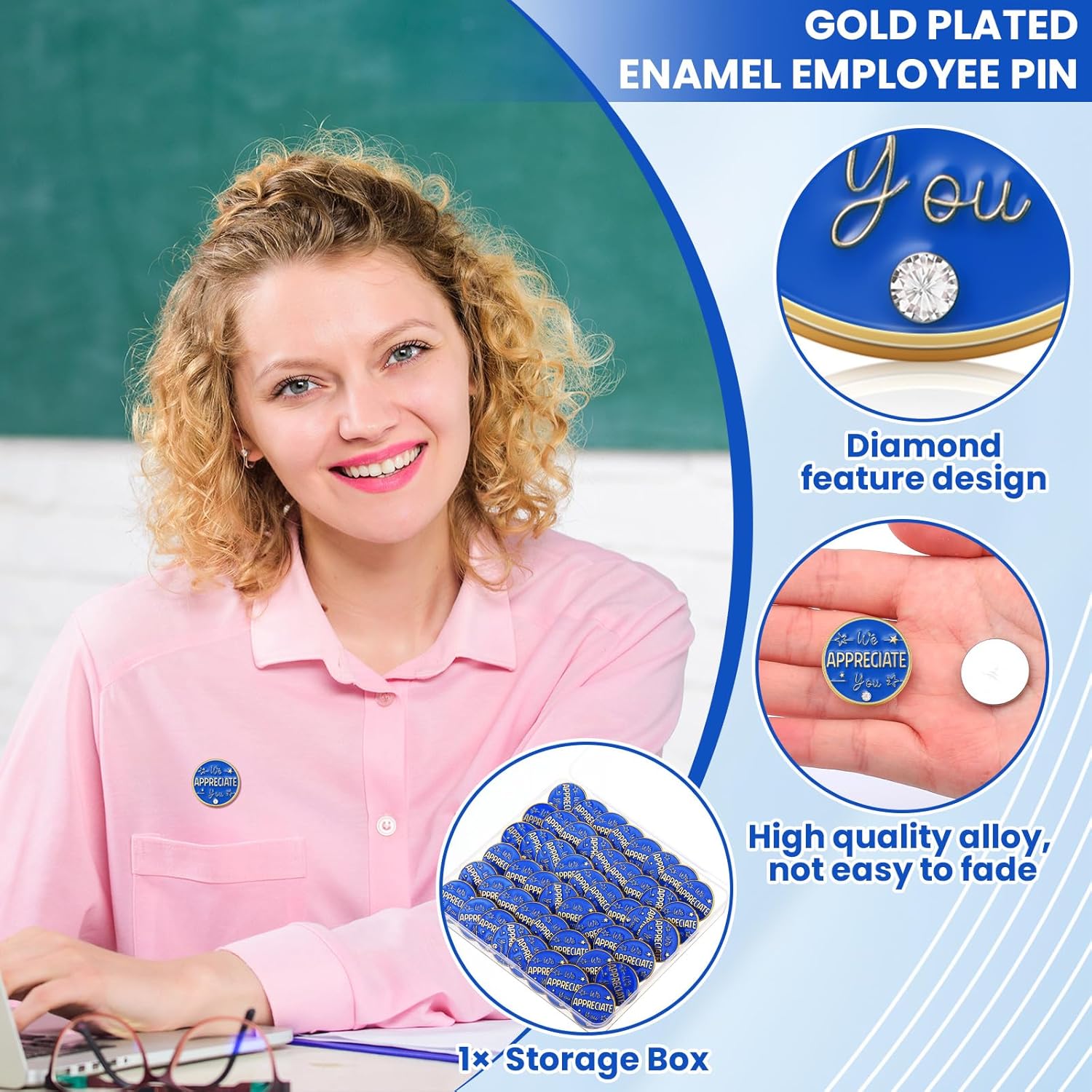 Ceenna 50 Pcs Employee of The Month Lapel Pin Bulk Star Recognition Appreciation Gift Enamel Gold Plated Performance Reward Gift for Staff Team Volunteer Nurse Teacher (We Appreciate You)