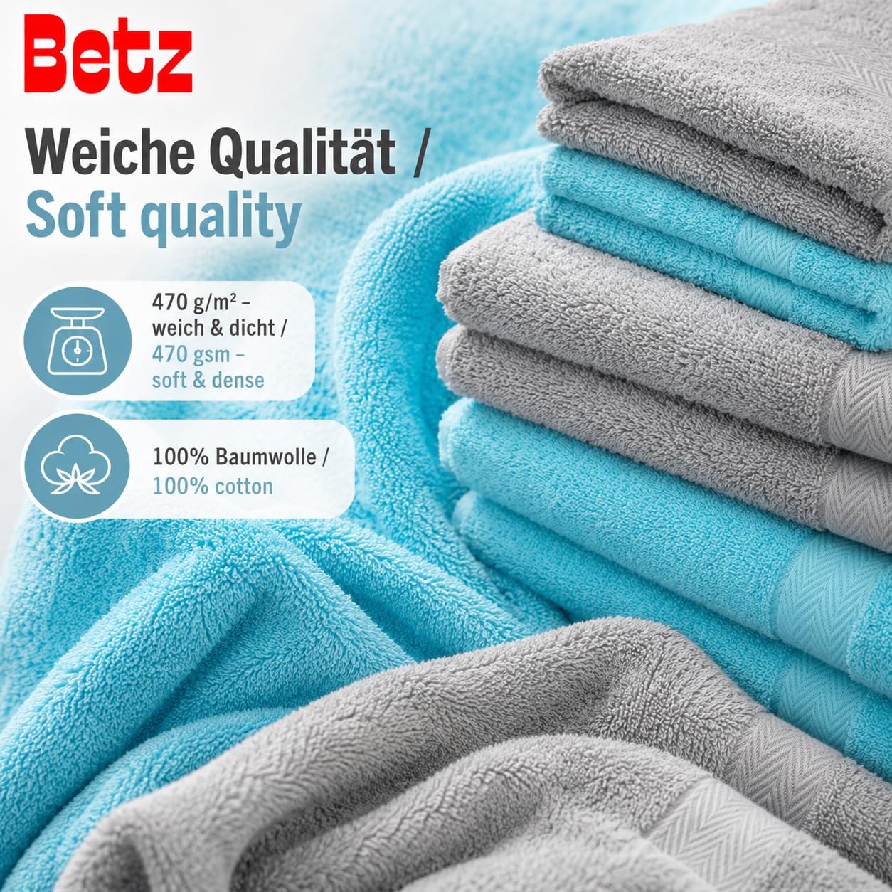 Betz 10-częściowy zestaw ręczników Classic 100% bawełna 2 ręczniki kąpielowe 4 ręczniki do rąk 2 ręczniki dla gości 2 ręczniki do rąk kolor srebrnoszary i turkusowy