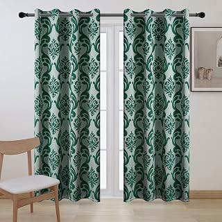NAPEARL Damask Curtains for Living Room European Jacquard Curtain Drapes with Floral Patterns Emerald Green Curtains for Bedroom 96 Inch Length, Set of 2 Panels