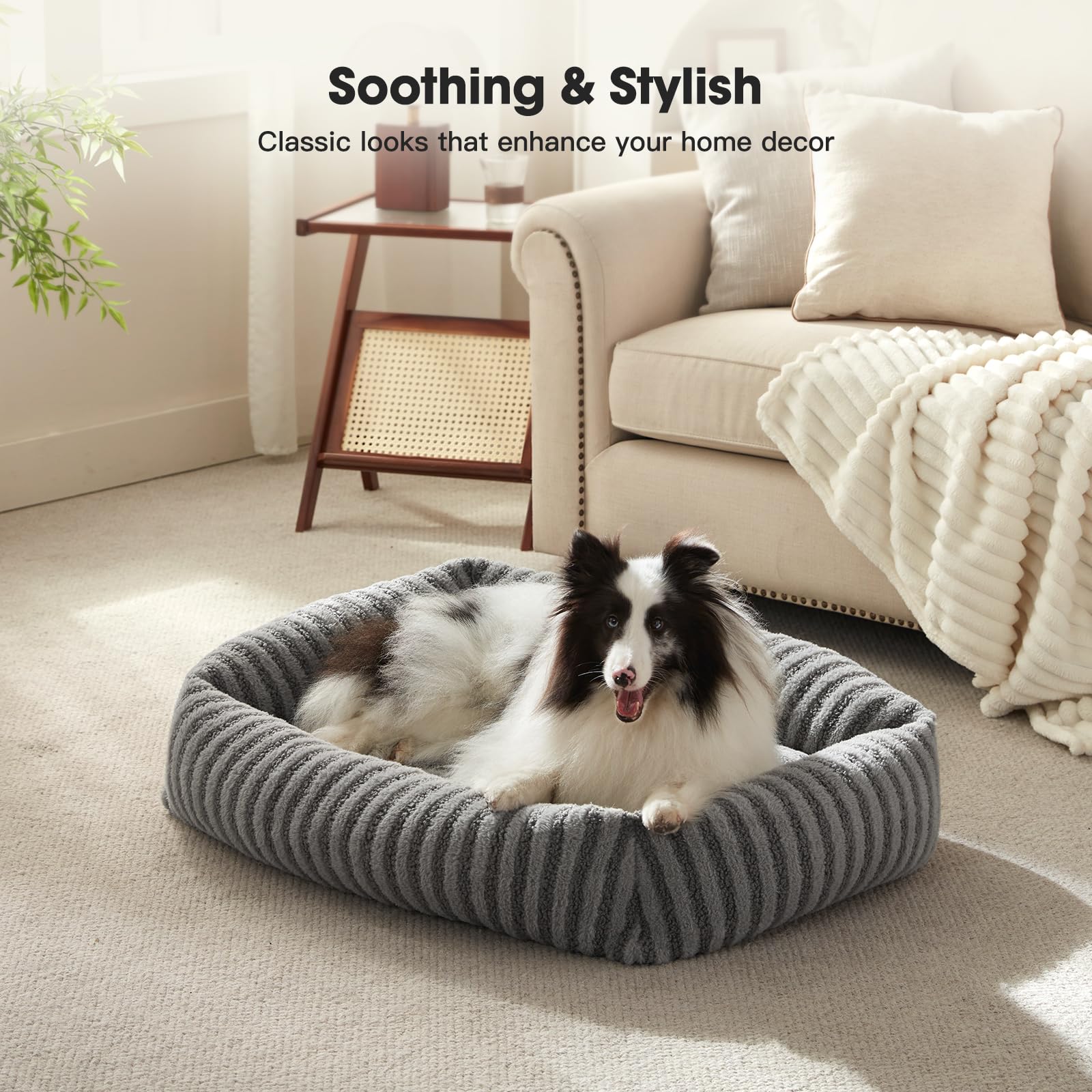 MIXJOY Medium Dog Beds for Medium Sized Dog, Calming Warming Pet Beds, Washable Dogs Bed with Removable Cover, Rectangle Pet Bed with Non-Slip Bottom, 25"x21"x7", Grey - image 7