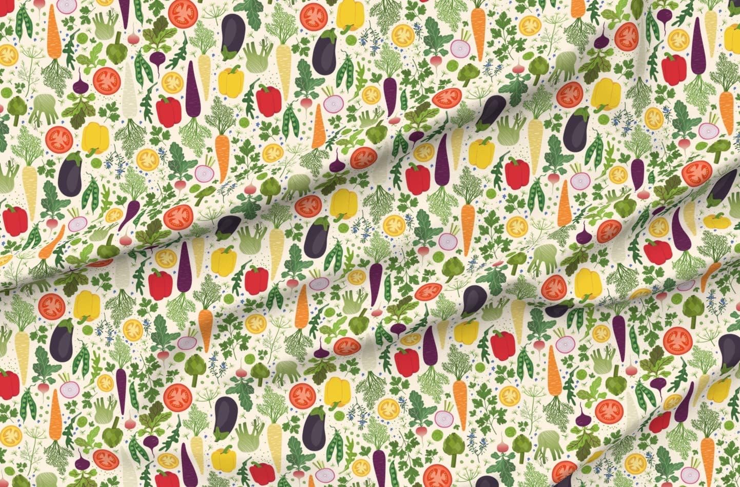Spoonflower Fabric - Garden Vegetables Salads Printed on Organic Cotton Sateen Fabric by The Yard - Sewing Quilting Apparel Home Decor