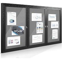 SWANCROWN Outdoor Bulletin Board Wall Notice Board, Grey Felt, 70x36 in | Lockable, Weatherproof, Shatter Resistant, Black aluminum frame, Display case for Office School Business Community