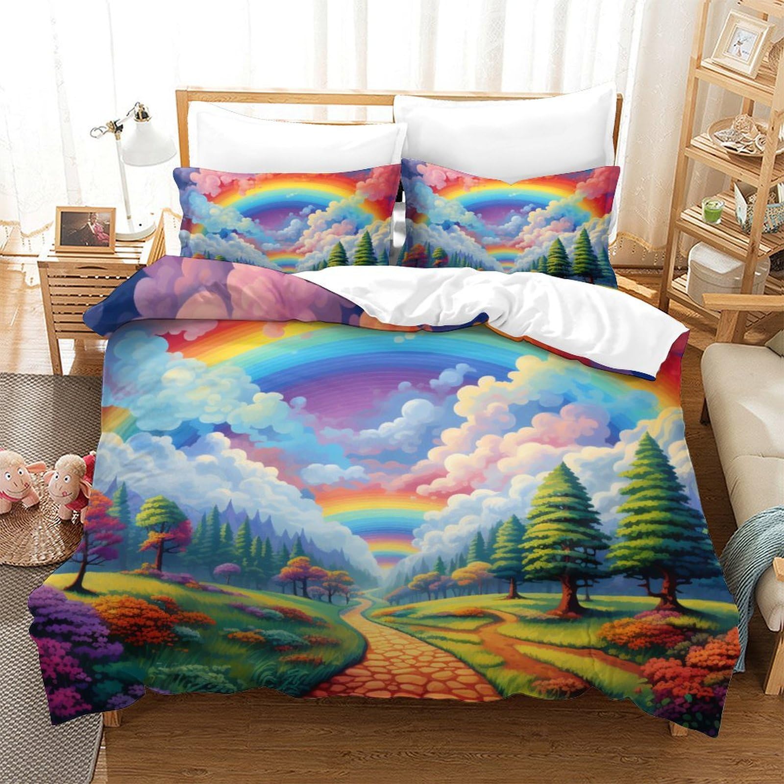 Housse de couette microfibre arc-en-ciel 3D 220x240 cm avec taies