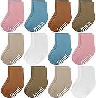 Vista 4 de JAKIDAR Paquete de 12 calcetines de algodón con agarre antideslizante para niños y niñas