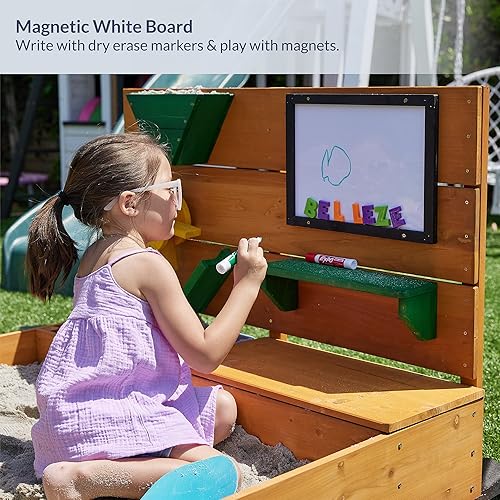 Miniatura 3 de BELLEZE Caja de arena de madera para exteriores, pozo de arena para patio trasero de 49 x 39 pulgadas para patio trasero con cubierta y forro