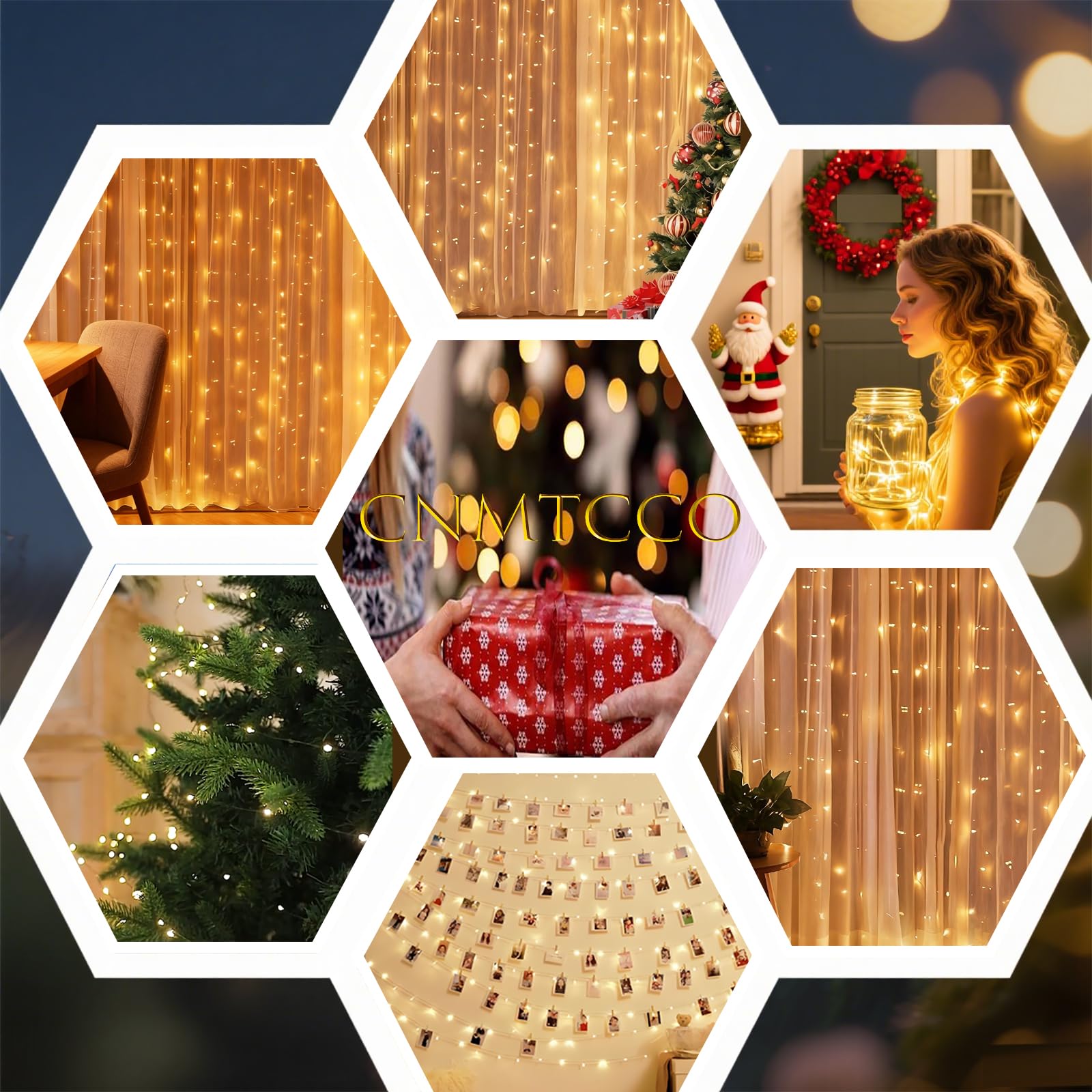 CNMTCCO Cortina de Luces, 300 LED 3x3m 8 Modos Cadena de Luces con Remoto,Alimentadas por USB, Resistente al Agua, Guirnaldas Luminosas para Navidad, Ventanas, Fiestas, Bodas, Interior, Exterior