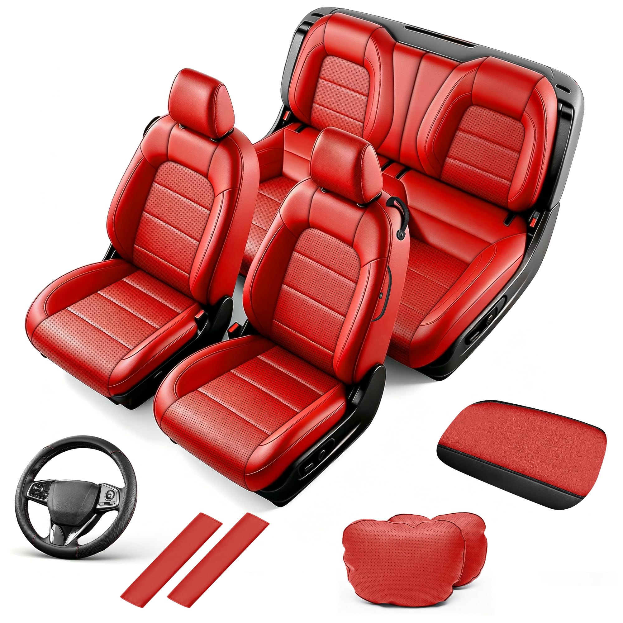 AOMSAZTO Custom Fit Seat Covers for Ford Mustang Coupe 2015-2026 Kit-Red