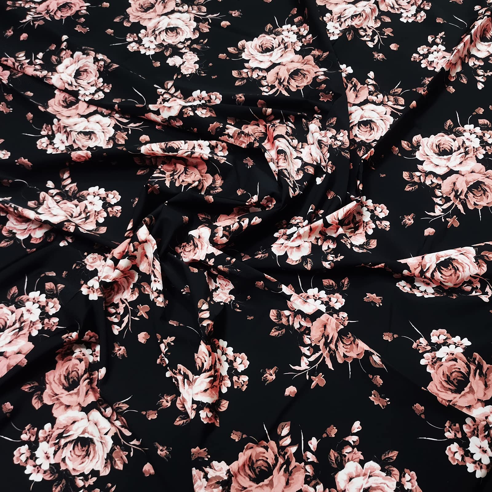 FABRIC.MVP® Stretch Baumwollstoff Rosa Blätter Rosen Meterware | Stoff mit Rosa Blätter Rosen drucken Jersey, Nähen Nähstoffe Ideal für Dekorationen & Accessoires-Preis Gilt für 0,5 Meter (A)