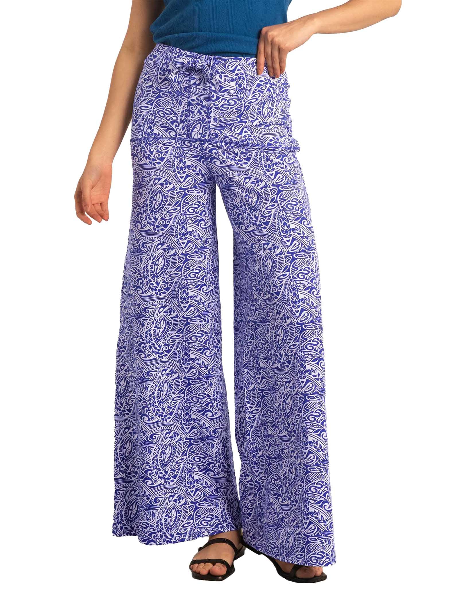 Enorsia Women's Blue Paisley Printed Wide Leg Trouser In | : Size 14