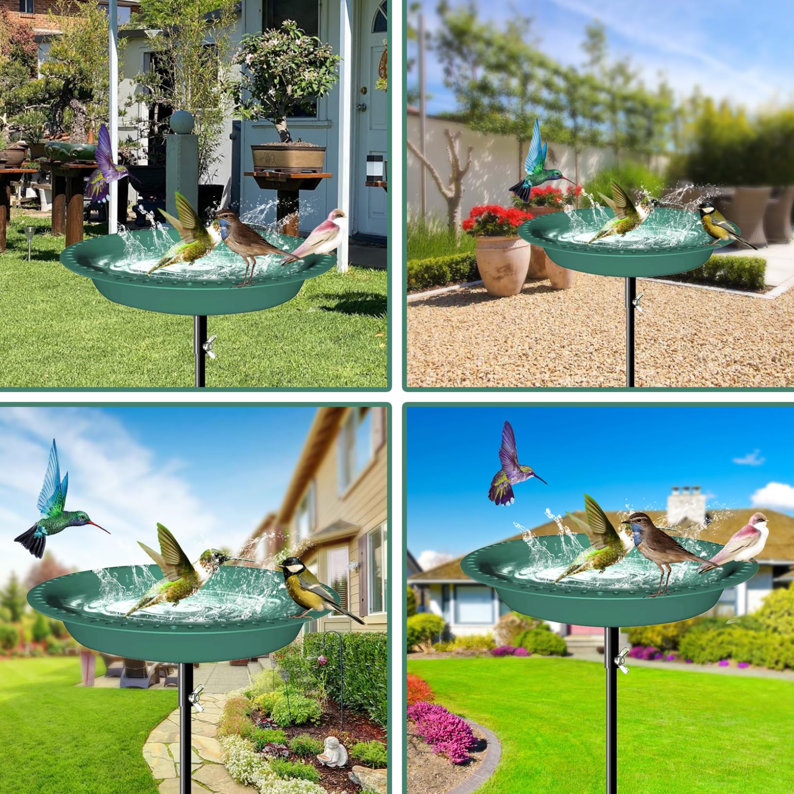 Vaschetta per Uccelli da Giardino Vaschetta per Uccelli in Metallo da 35, 4 Pollici con Palo in Metallo Mangiatoia per Spa con Paletto Impermeabile Staccabile per Giardino Pati