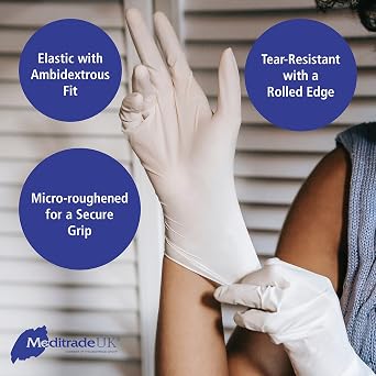 Meditrade Nitrile Gloves, Disposable, Powder-Free, White, Large, 100pcs