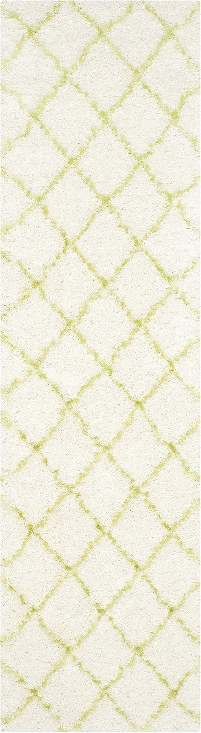 SAFAVIEH Moroccan Shag Collection Runner Rug - 2'3" x 8', Ivory & Green, Trellis Design, Non-Shedding & Easy Care, 2-inch Thick Ideal for High Traffic Areas in Living Room, Bedroom (MSG343D)