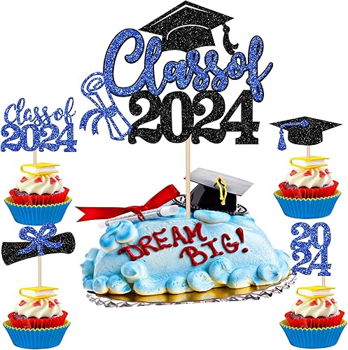 Miniatura 112 de 30 piezas 2024 de graduación 2024 decoración para cupcakes de doble cara clase de 2024, diploma 2024, felicitaciones graduadas, decoraciones