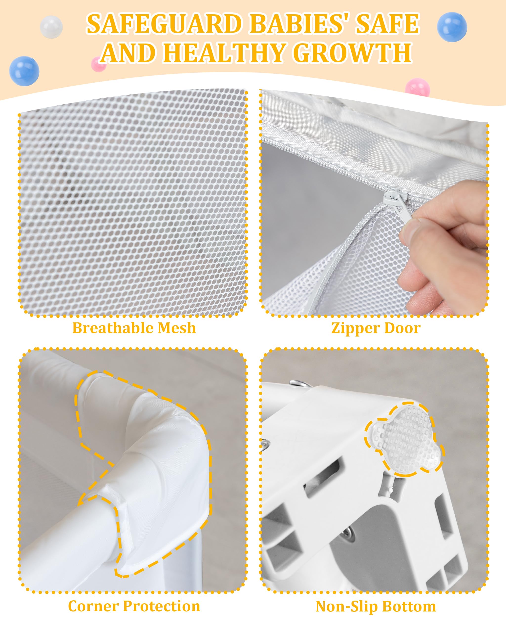 Grand Parc Pliable pour Bébé avec Tapis de Jeu:127x127x70cm pour l'intérieur et l'extérieur,Avec 20 Balles Océaniques,1 Panier de Basket,4 Poignées et 1 Sac de Transport