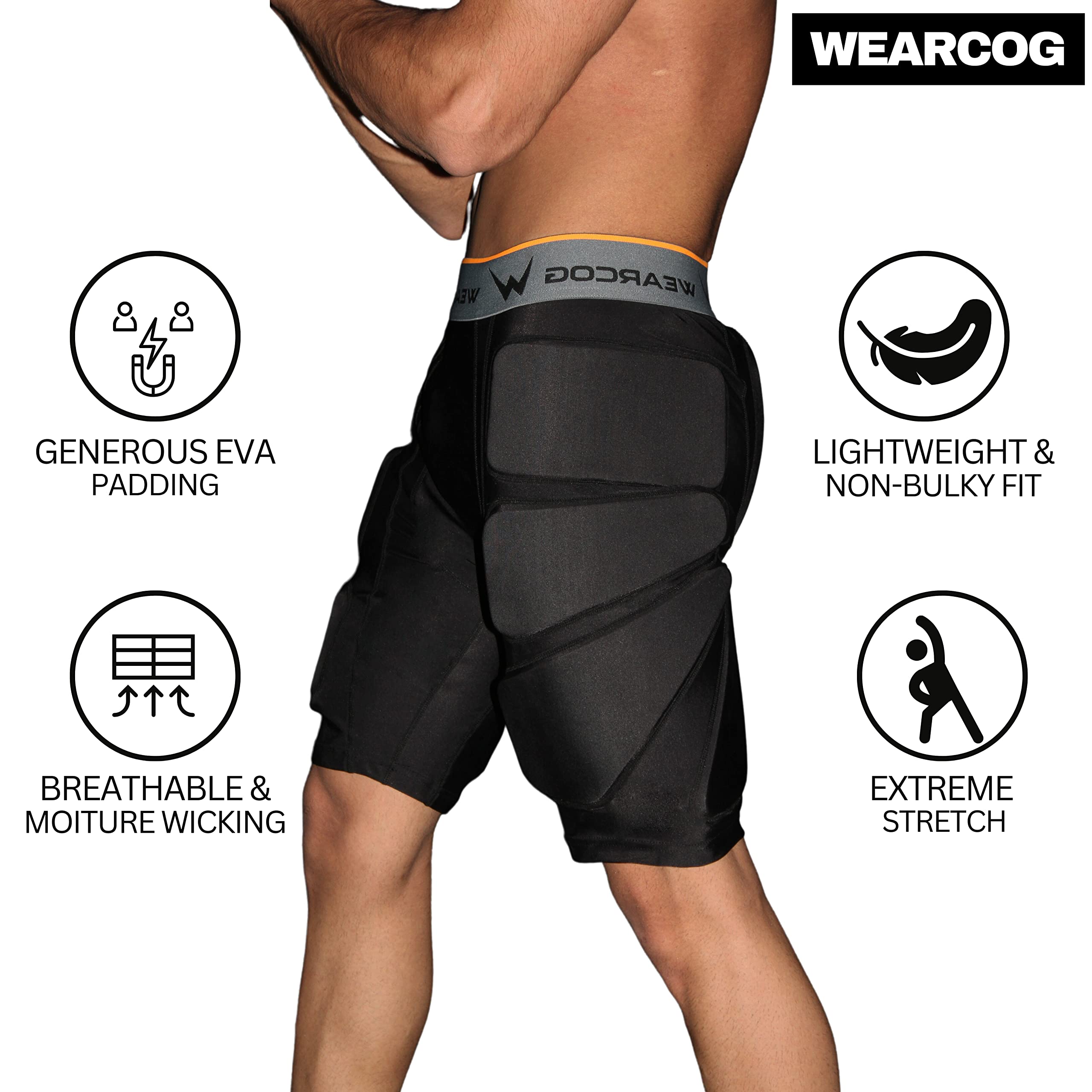 Wearcog Protective Padded Shorts for Skating,Snowboarding,Cycling,Ski EVA Hip Protector Padded Compression Impact Shorts Protection for Hip, Butt &Tailbone Motocross Protective Gear