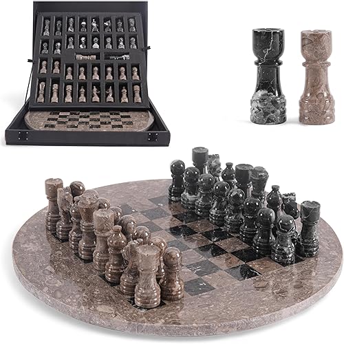 Juego de ajedrez de mármol para adultos, tablero de ajedrez hecho a mano con caja de almacenamiento y 2 reinas adicionales, juego clásico para 2