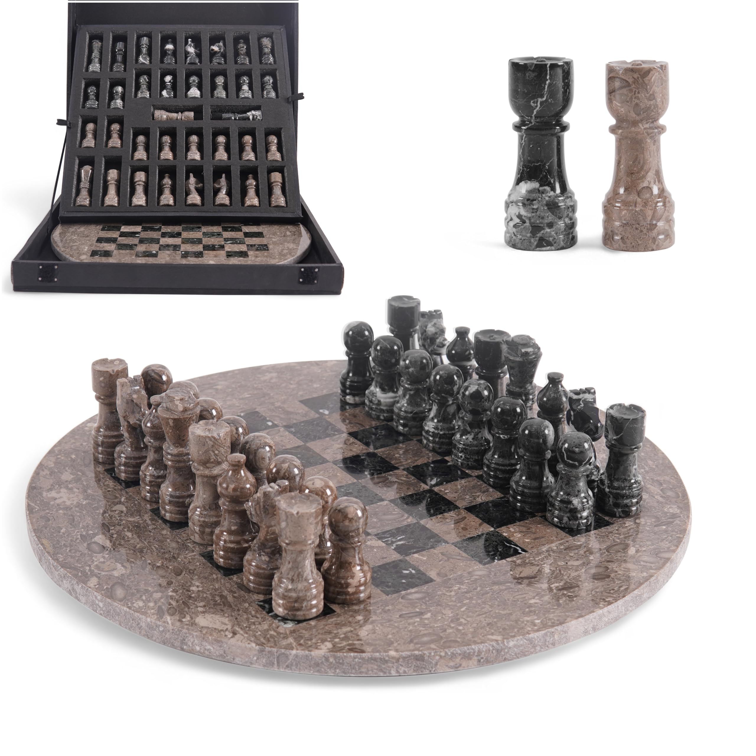 Juego de ajedrez de mármol para adultos con caja de almacenamiento complementaria, juego de mesa de ajedrez hecho a mano de 38.1 cm con 2 reinas extra, regalo único y decoración del hogar
