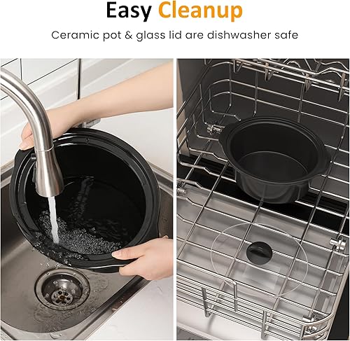 Miniatura 5 de 4 cuartos de galón de olla de cocción lenta y mini calentador de alimentos con olla de cerámica extraíble, 3 ajustes de calefacción, tapa de vidrio