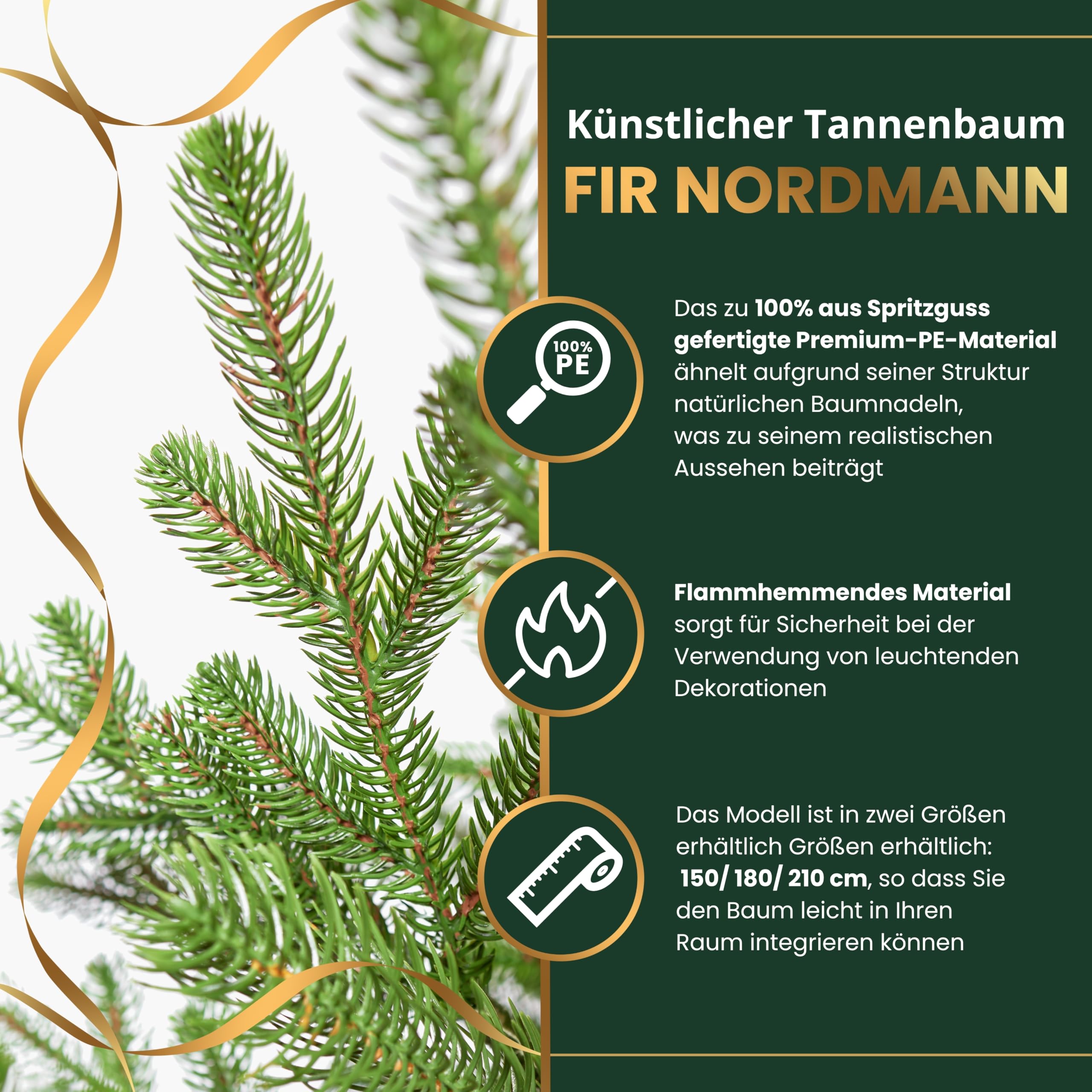 Premium Künstlicher Weihnachtsbaum 180 cm Nordmanntanne [100% Spritzguss] Tannenbaum Künstlich inkl. FSC zertifiziertem Holzständer I Christmas Tree Made in EU
