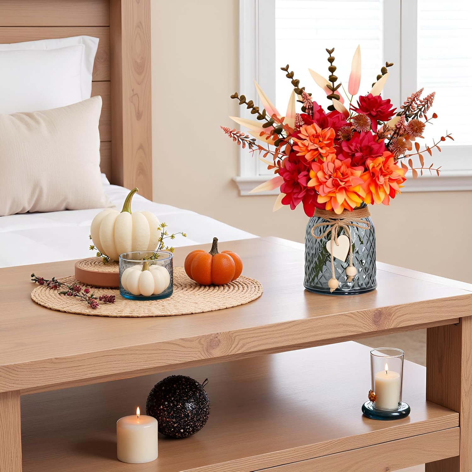 Fake Fall Flowers in Vase,Faux Flowers in Vase,Fall Floral Arrangement,Fall Centerpieces for Tables,Artificial Flowers,Kitchen Decor,Coffee Table Decor - Image 2