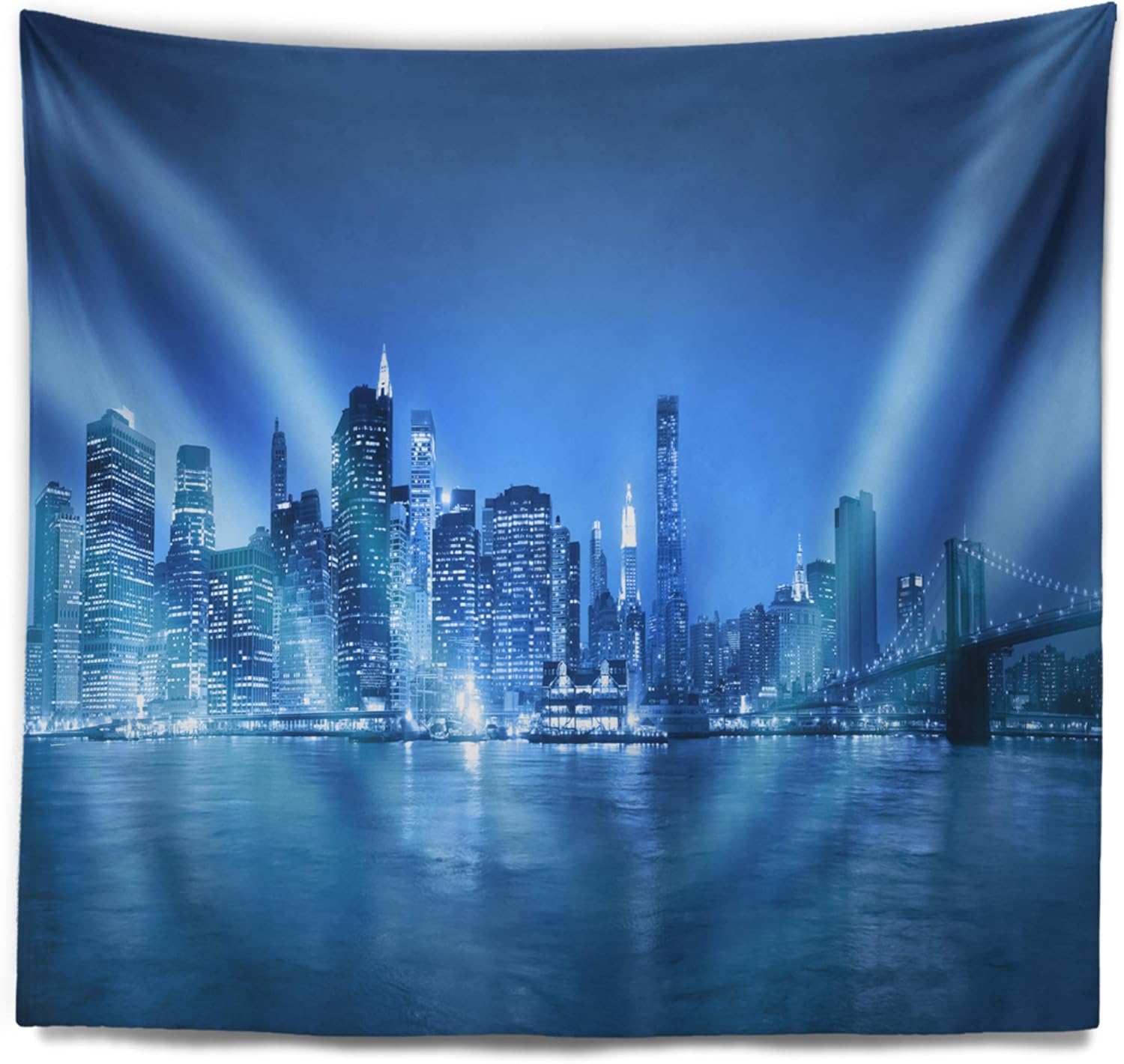 Designart ' Blue Panorama of New York City' Cityscape Tapestry Blanket Décor Wall Art for Home and Office, Created On Lightweight Polyester Fabric x Large: 92 in. x 78 in