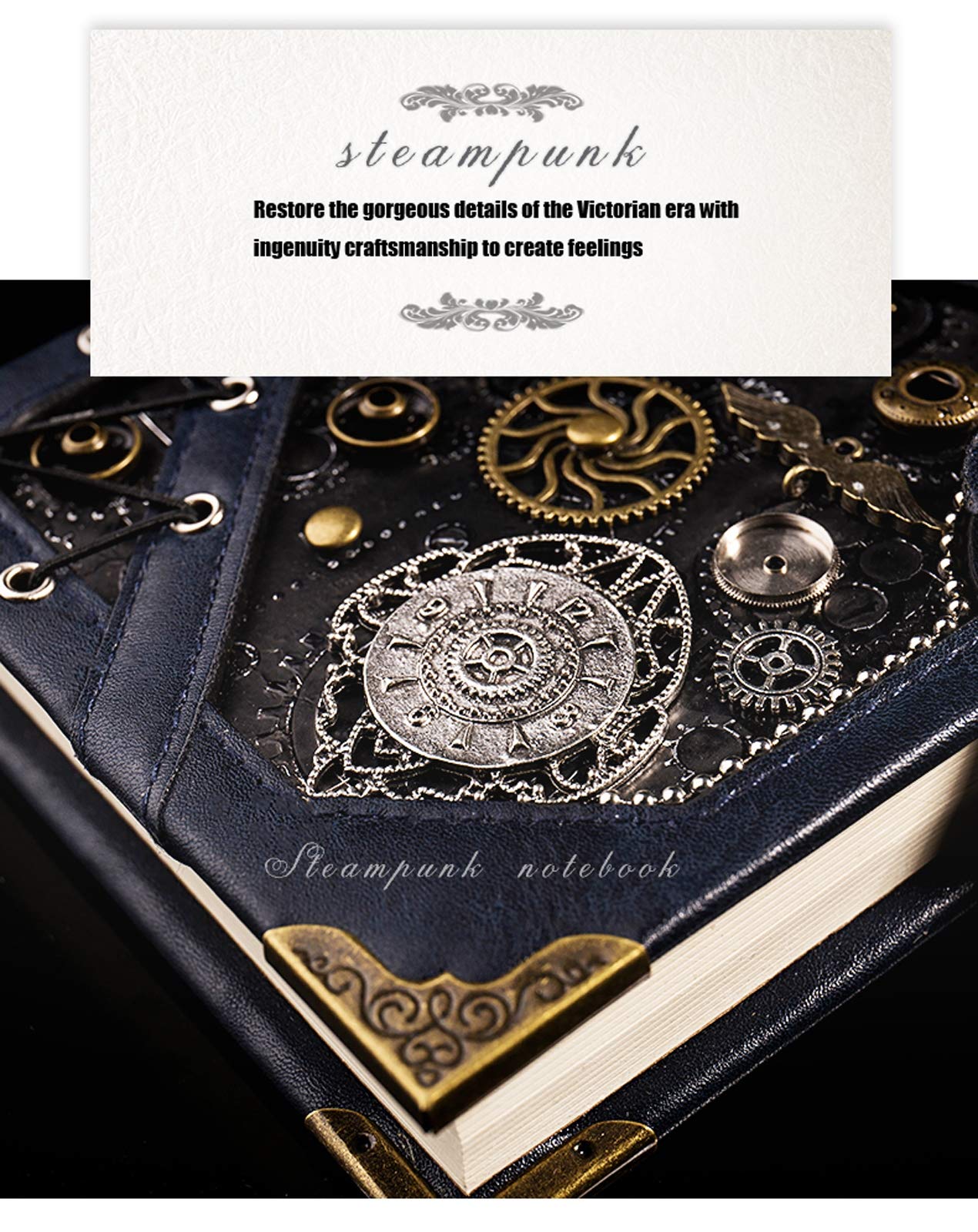 Steampunk Noitzbuch Notizbuch, antik, handgefertigt, ledergebunden, für tägliche Notizen, mit Blanko-Seiten, 16.5 x 12.8 cm, Geschenk, Reisetagebuch Enthält Keine Tinte,K