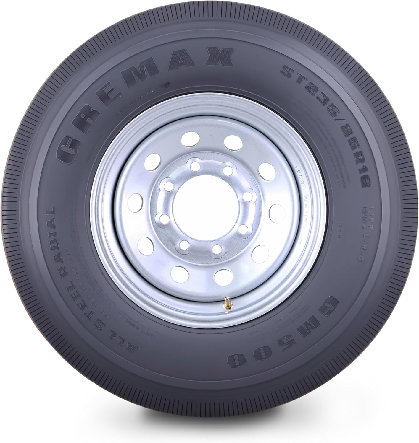 All Steel Trailer Tire Wheel Assembly ST235/85R16 14-Ply G 132/127M w/8 Lug on 6.5" PCD Silver Mod Wheel