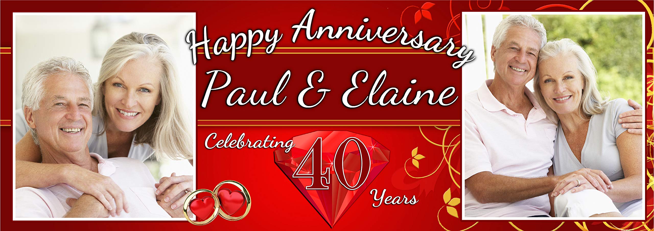 The Personalised Party Company Personalised Giant Jumbo 40Th Ruby Wedding Anniversary Photo Poster Banner N30 - Congratulations Wedding Anniversary Large 5.5Ft X 1.9Ft