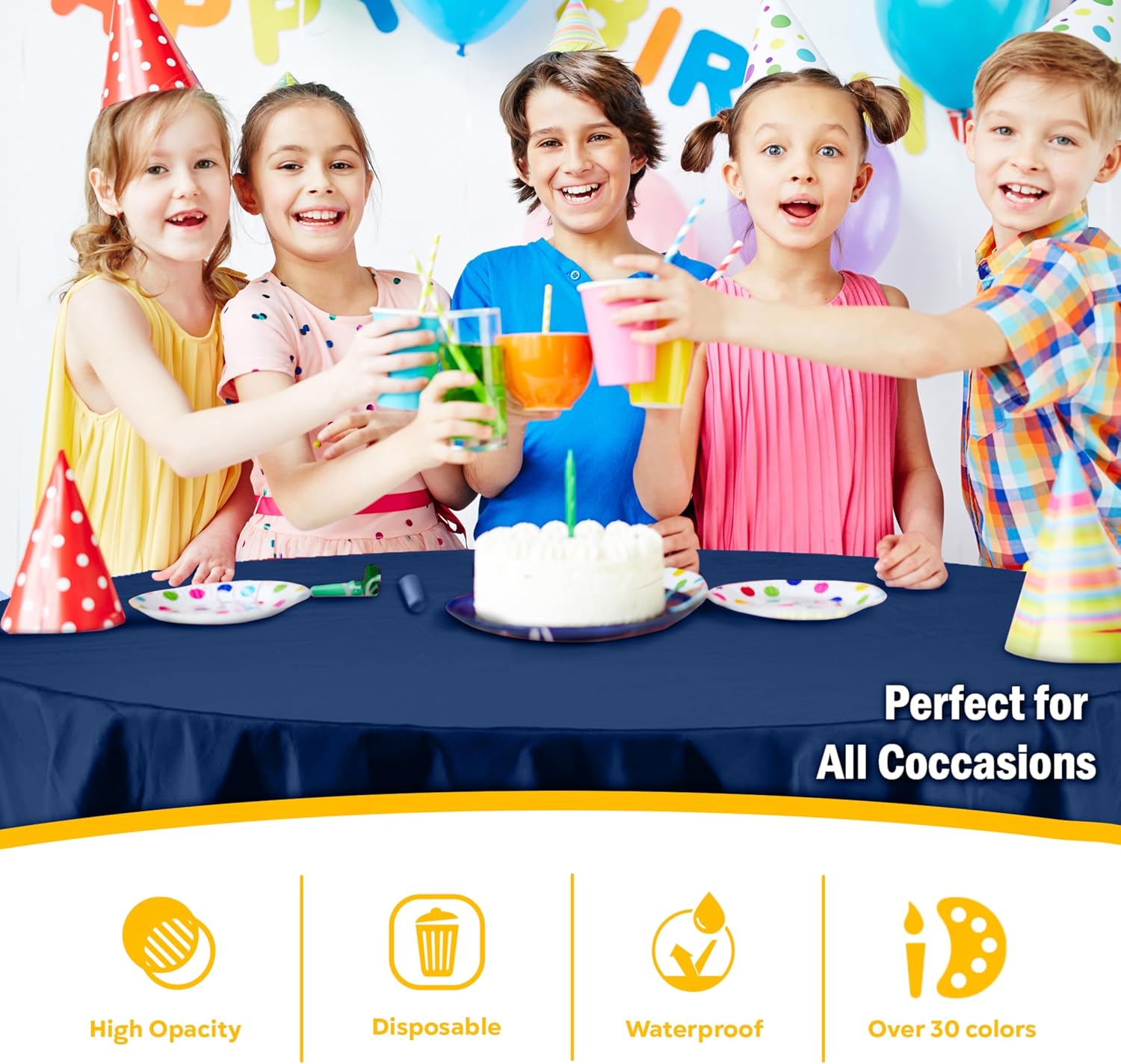 Party Solids Navy Round Tablecloths Plastic Table Cloth Disposable 48 Pack 84" Inch Round Table Cloth Disposable Navy Tablecloths Plastic Tablecloth Indoor/Outdoor Tablecloth Party Supplies