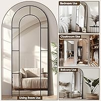 Vista 5 de Antok Espejo de longitud completa de 71 x 28 pulgadas, espejo de piso, espejo decorativo de ventana arqueada, decoración con marco de metal, espejos