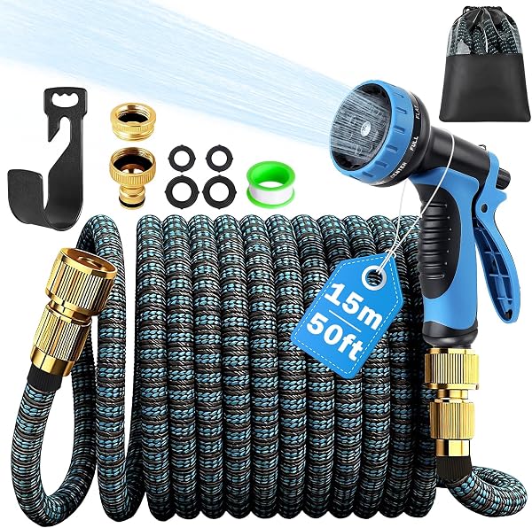 Expandable Garden Hose - Upgraded 3-Layer Latex Hose Pipe 50ft 15m Leak-Proof, Expanding Hose with Spray Gun, Stretchy Magic Hose with Fittings,No-Kink Flexible Water Hose for Garden,Pet,Car Cleaing - 1