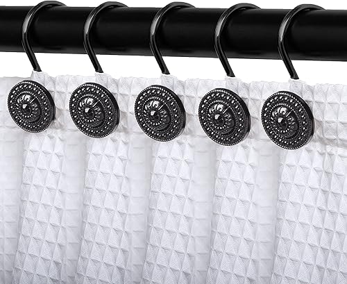Miniatura 7 de Ganchos de cortina de ducha negros, anillos decorativos para cortina de ducha a prueba de óxido, ganchos para cortina de ducha para forro de ducha,