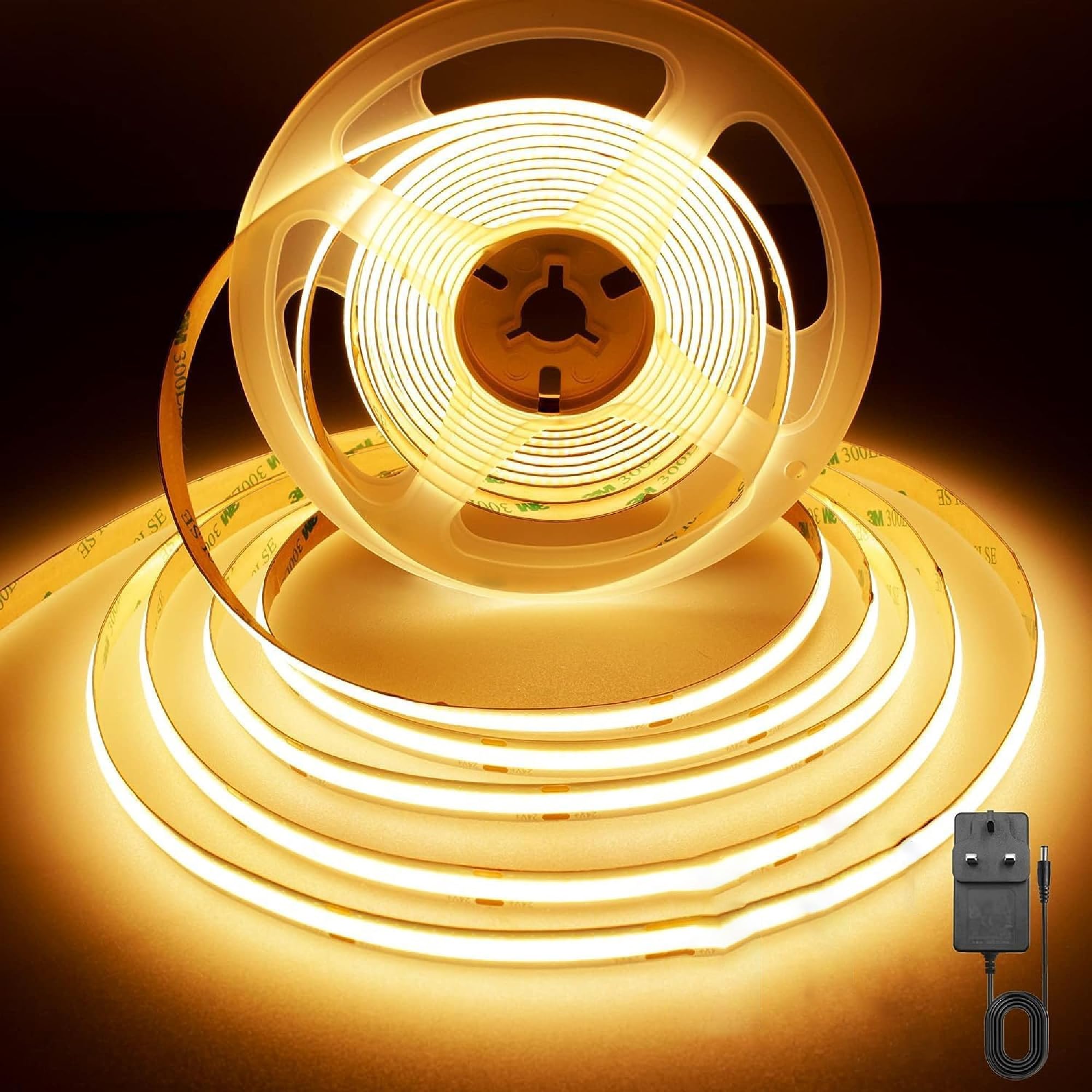 4M Warm White 12V Cob Led Strip Lights With 300 Leds/m 10W/m 1100Lm/m Cri 90-92 3000K Ultra Bright & Energy Efficient Lighting from B&Q