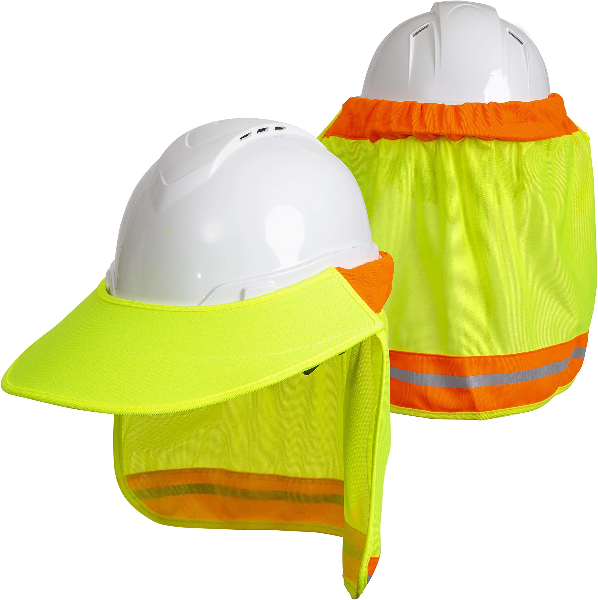 Hard Hat Neck Sun Shade With Visor - Reflective Stripe - High Visibility and Elastic for Safety Hard Hat Helmets One Size Fits All - Yellow