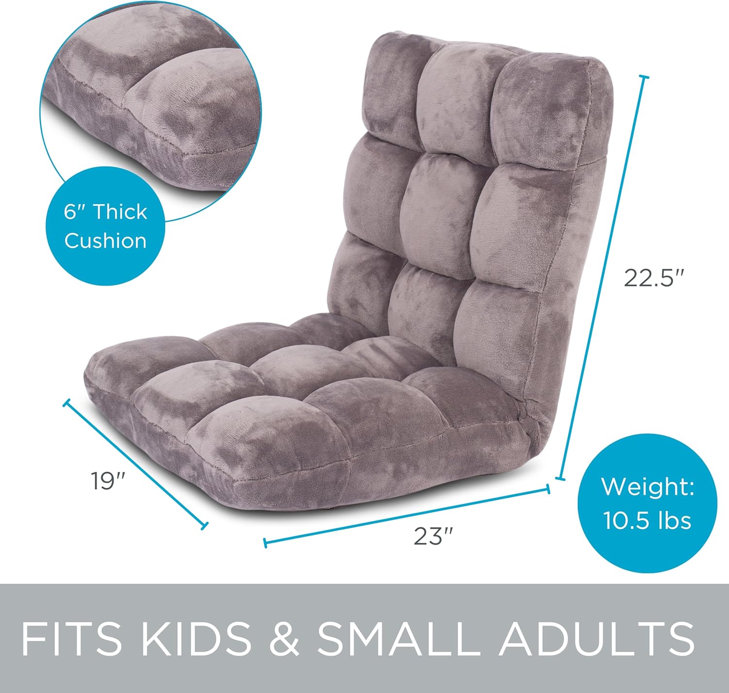 BIRDROCK HOME Adjustable Memory Foam Floor Chair - Ideal for Gaming, Reading, Meditation - Comfortable and Versatile - Suitable for Kids and Teenagers - Comfy Foldable Floor Seat - Grey