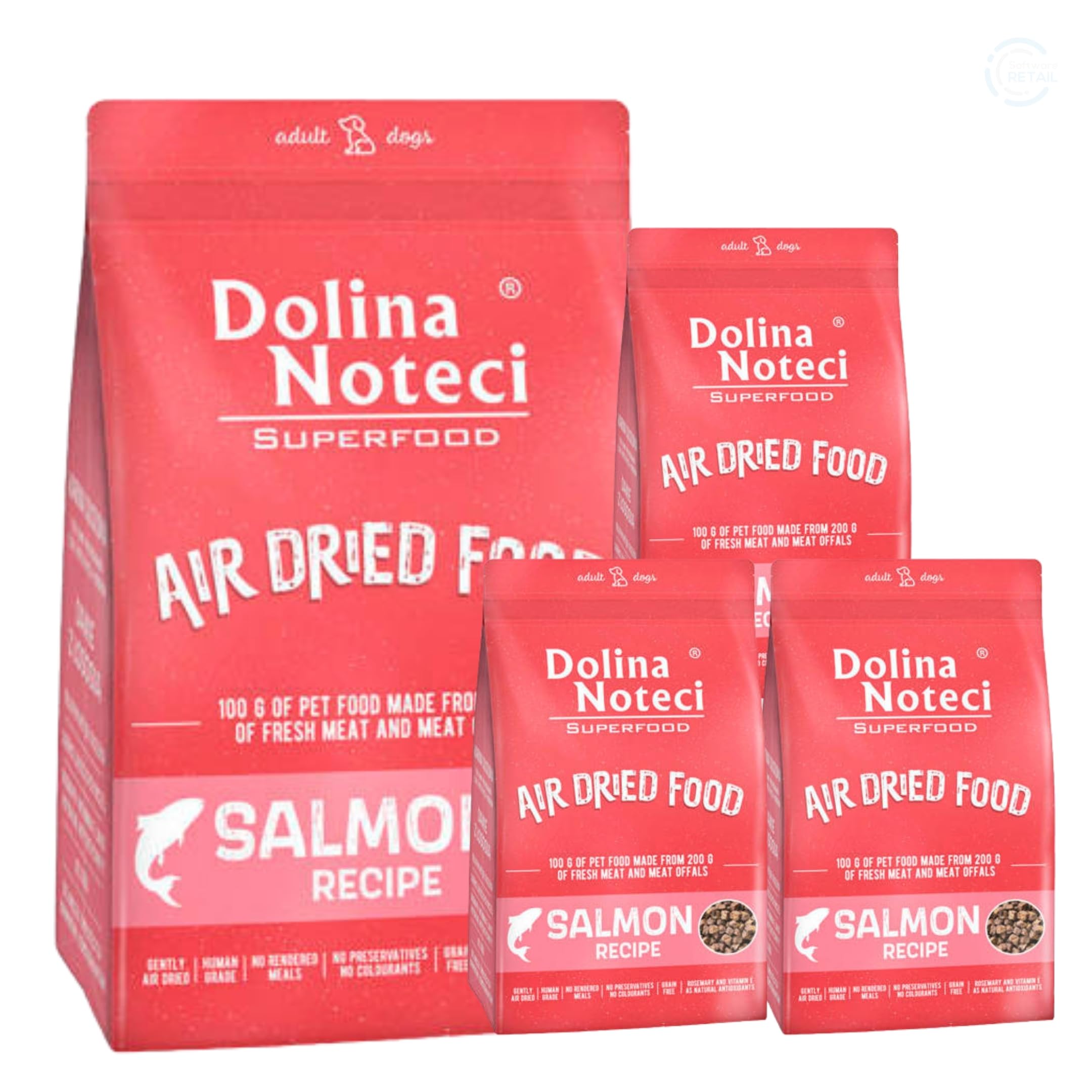 Dolina Noteci Premium Nutrient-Rich, Grain-Free Air Dried Dog Food with 80% Fresh Meat & Superfoods for Optimal Health Breeds! (Salmon, 4x1kg)
