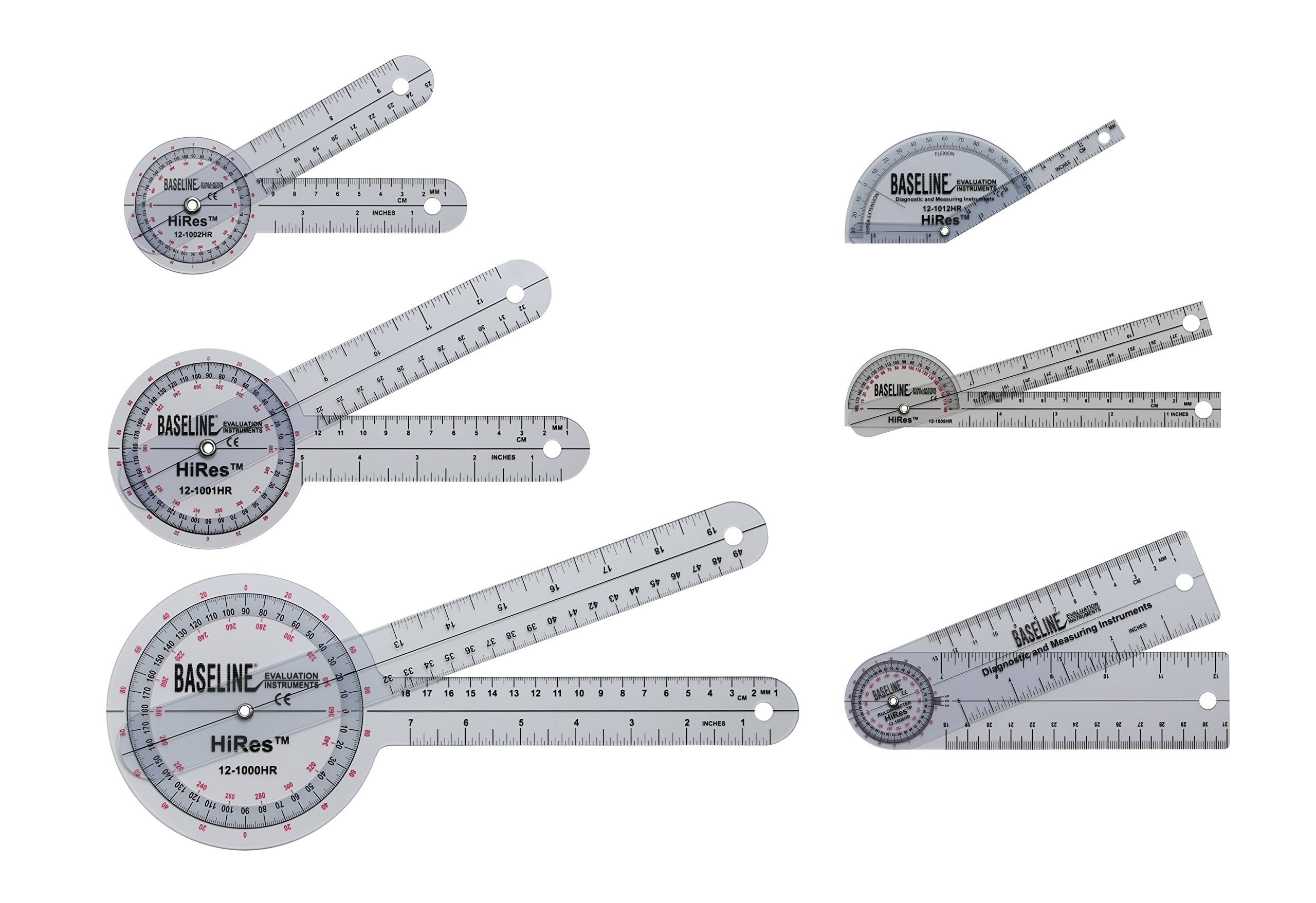 Baseline 12-1028HR Plastic Goniometer, Hires, 6-Piece Set
