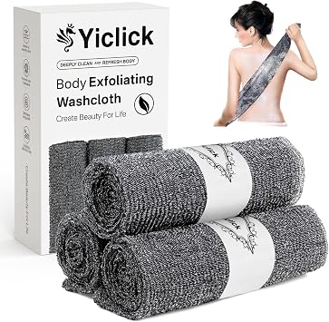 Yiclick Exfoliating Washcloth Towel 3 Pack, Japanese Exfoliating Bath Wash Cloth for Body Exfoliation, Korean Back Scrubber Washer for Shower, African Net Sponge Brush Loofah Exfoliator Gray