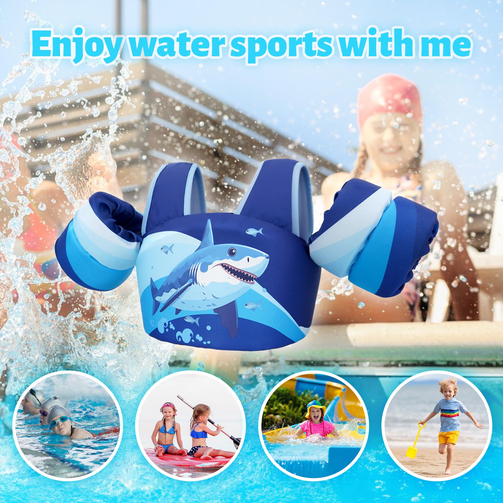 Zeraty Gilet de Natation pour Enfants Flotteurs pour Enfants Bande de Bras de Natation pour Enfants avec Harnais d'épaule, Veste d'aide à la Natation pour Les garçons/Filles de 20 à 50 livres/2-6 Ans