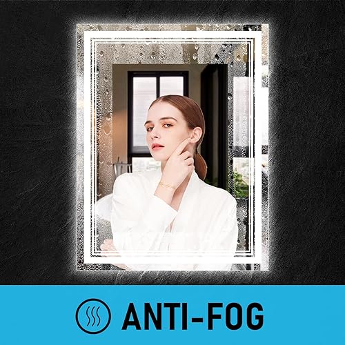 Miniatura 2 de IOWVOE Espejo de baño de 24 x 32 pulgadas con luces LED, espejo de montaje en pared antivaho regulable con luz IP 54 impermeable, antiniebla, luz