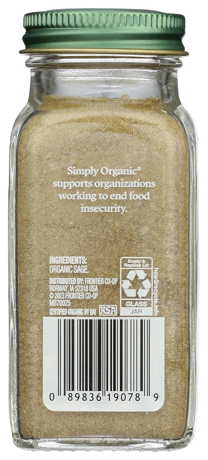 Simply Organic Ground Sage, Kosher, USDA Certified Organic, 1.2 Ounce (Pack of 6)