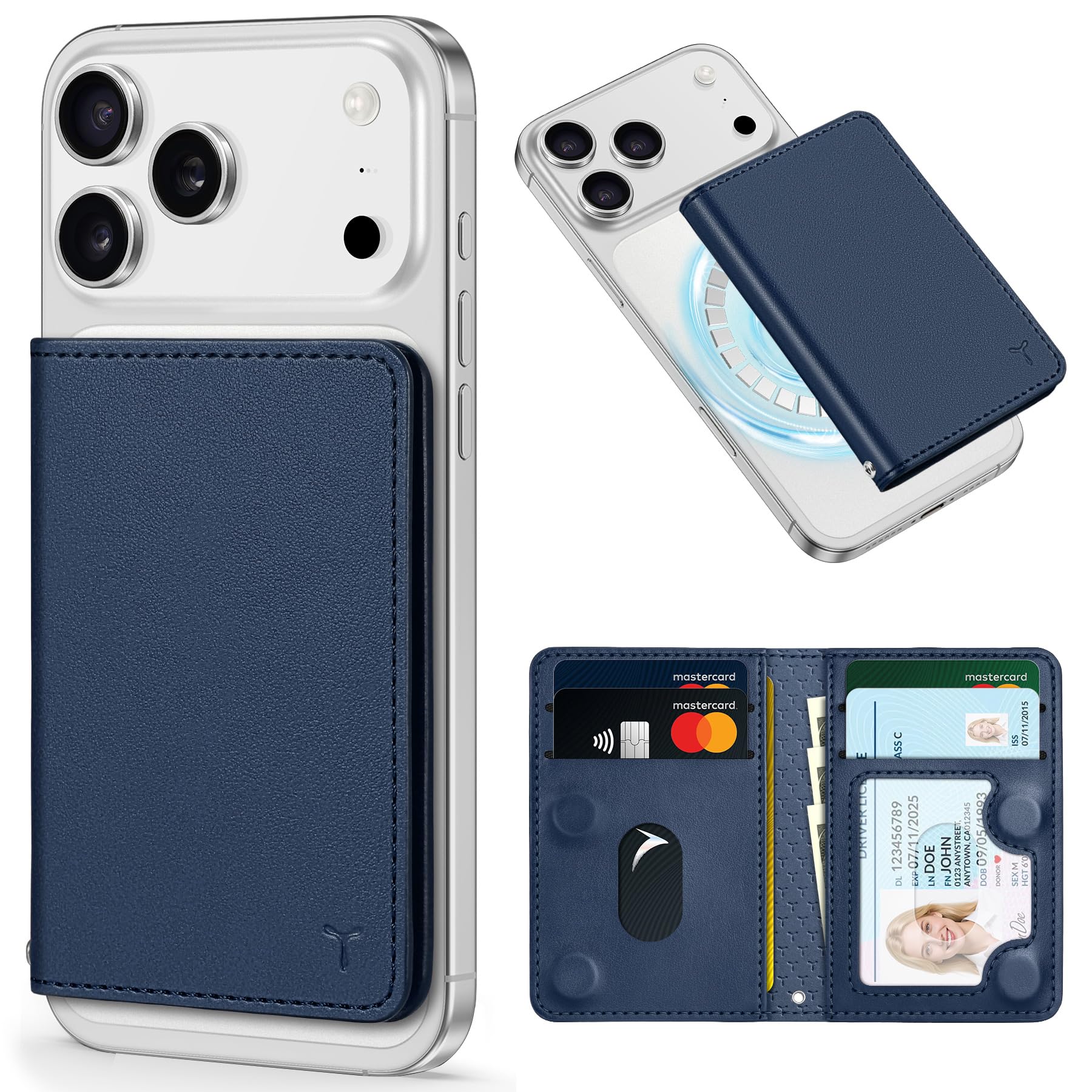 TUCCH Porta Carte Magnetico con Finestra ID Trasparente, 6 Carte Portafoglio Anti-RFID per Uomo e Donna, in Pelle PU per Serie iPhone 17/16/15/14/13/12/Plus/Pro/Pro Max, Non Compatibile con Mini, Blu