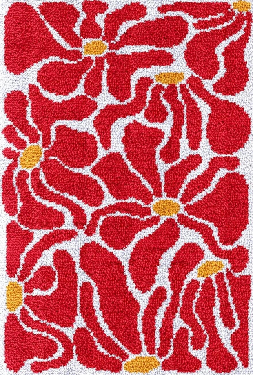 AxiangziK DIY Latch Hook Rugs Kits Red Flowers Latch Hook Kits for Beginners，Seniors，3D DIY Enthusiasts Rug Making Set 23x35in