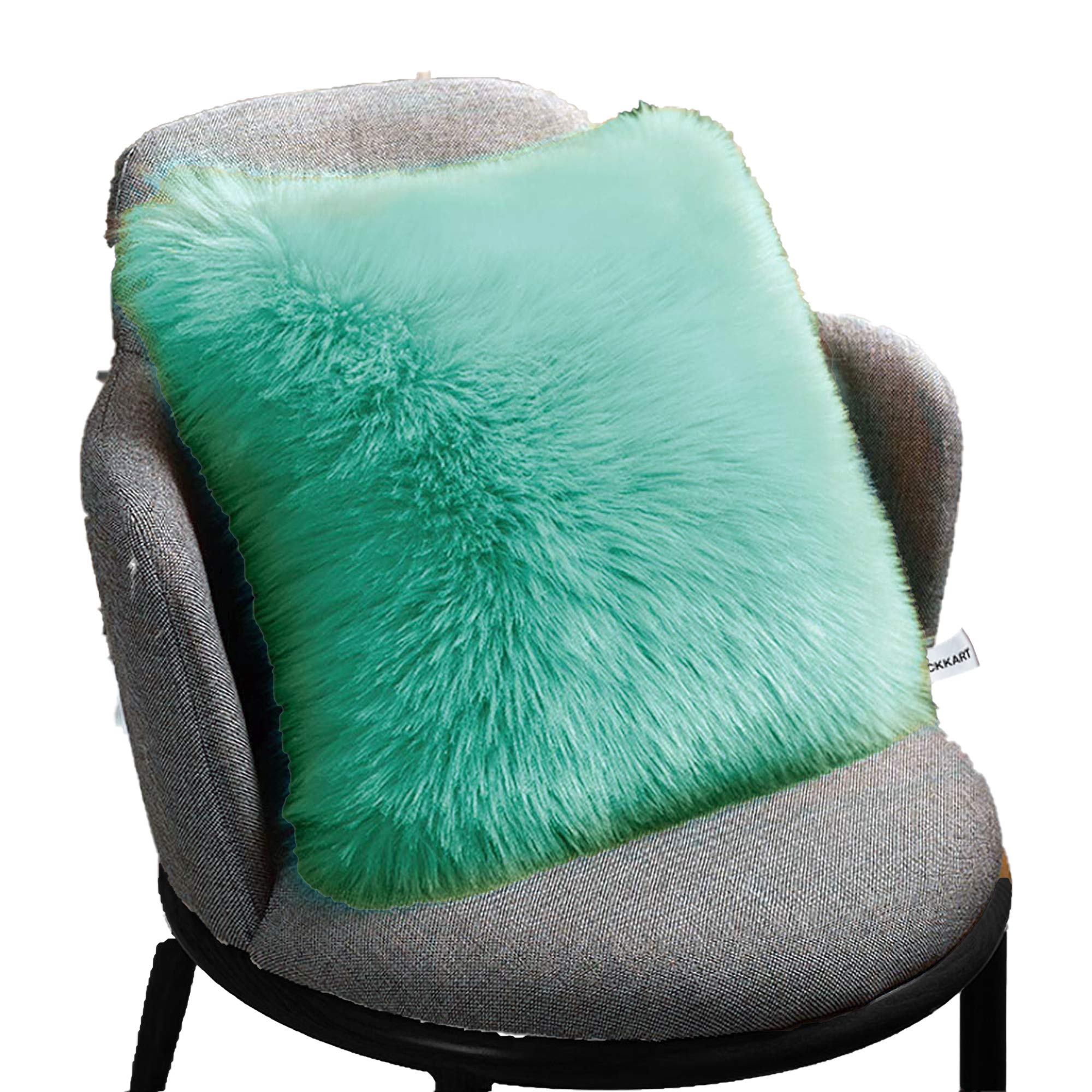 PICKKART Faux Fur Throw Pillow with Fiber Filling Inside - Luxury Soft Decorative Fuzzy Pillow with Zipper Closure for Bed/Couch, Different Colors Available (GREEN-01, 16x16 inches)