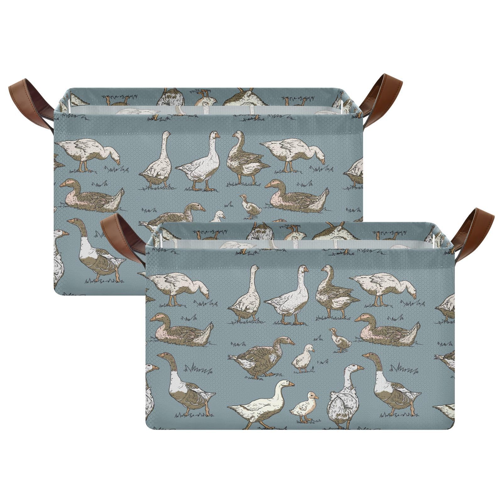 Yasala Shelf Basket Farmhouse Goose Duck Foldable Nursery Storage Bin Organizer Closet Bin with Handle Clothes Container Laundry Hamper Decorative Cube