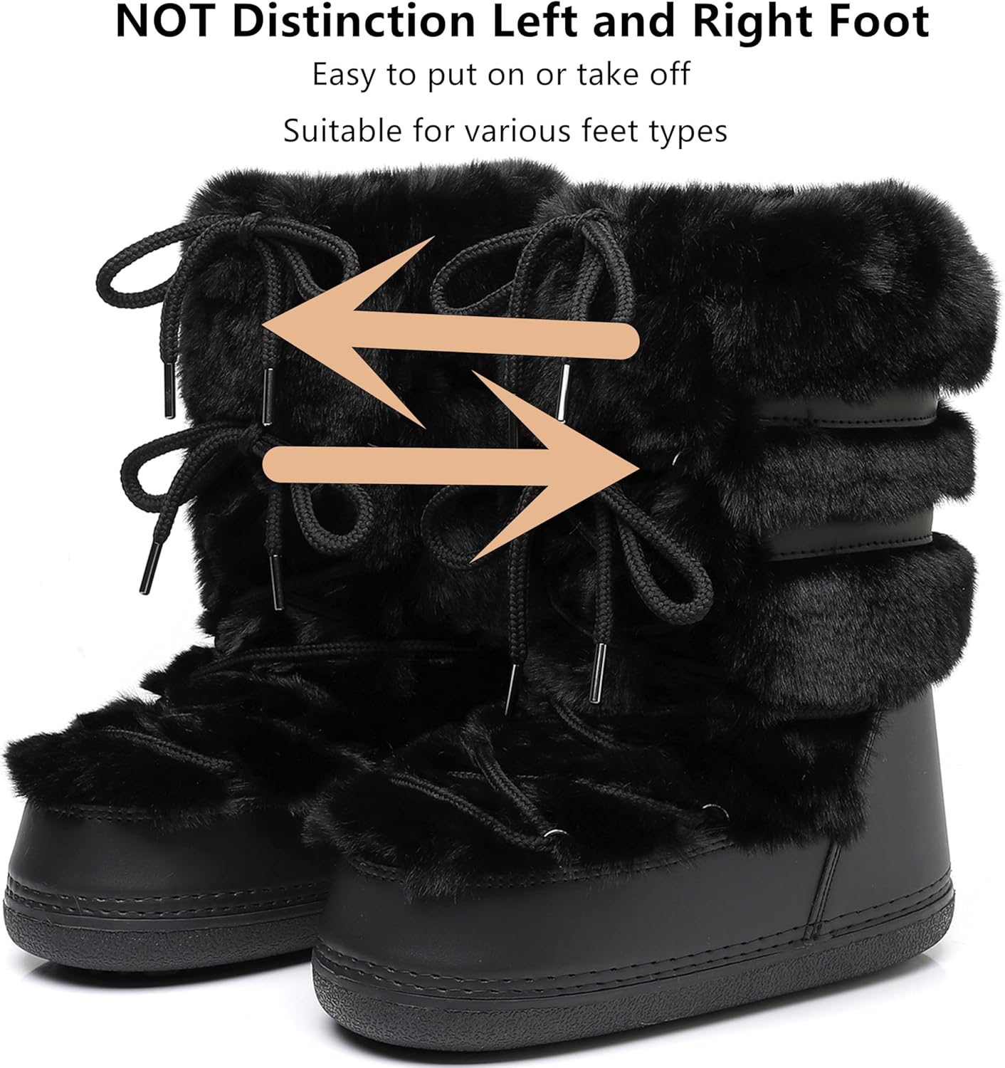 Snow Boots for Women,Winter Furry Faux Fur Boots Winter Black White Pink Fur Lined Lace-up Mid-Calf Non-Slip Fuzzy Boots - Image 5