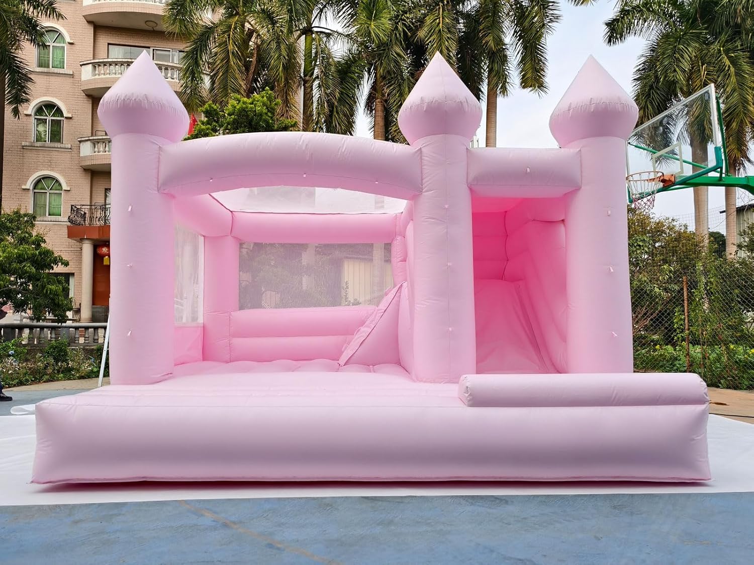 Pink Inflatable Bounce House with Slide Inflatable Bouncy Castle with Air Blower Bounce House Castle for Kids Birthday Wedding Party Photography