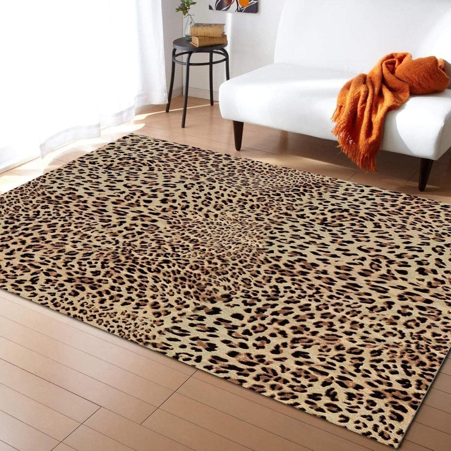 Leopard Print Area Rugs, 3x5ft, Cheetah Animal Rugs for Living Room, Durable Fade Resistant Soft Washable Carpet, Low Pile Non-Shedding Absorbent Non